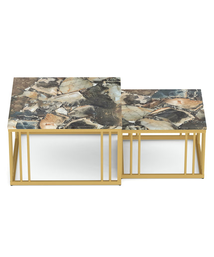 Ideo Artistic PVD Coated Rose Gold Luxury nesting table set of 2 with marble top