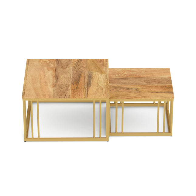 Ideo Artistic PVD Coated Rose Gold Luxury nesting table set of 2 with marble top