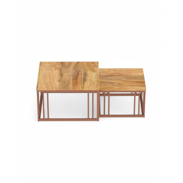 Ideo Artistic PVD Coated Rose Gold Luxury nesting table set of 2 with marble top