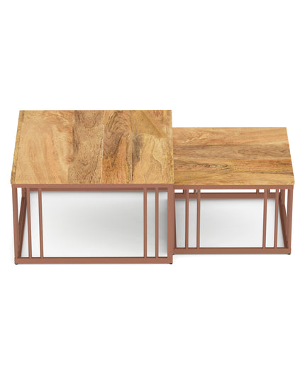 Ideo Artistic PVD Coated Rose Gold Luxury nesting table set of 2 with marble top