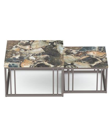 Ideo Artistic PVD Coated Rose Gold Luxury nesting table set of 2 with marble top