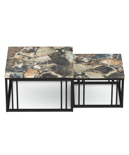 Ideo Artistic PVD Coated Rose Gold Luxury nesting table set of 2 with marble top