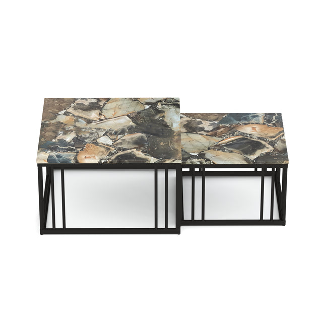 Ideo Artistic PVD Coated Rose Gold Luxury nesting table set of 2 with marble top
