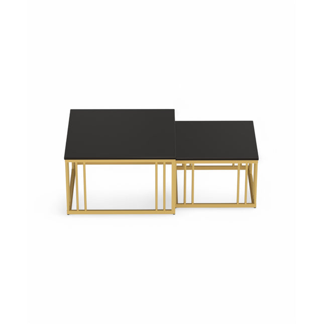 Ideo Artistic PVD Coated Rose Gold Luxury nesting table set of 2 with marble top