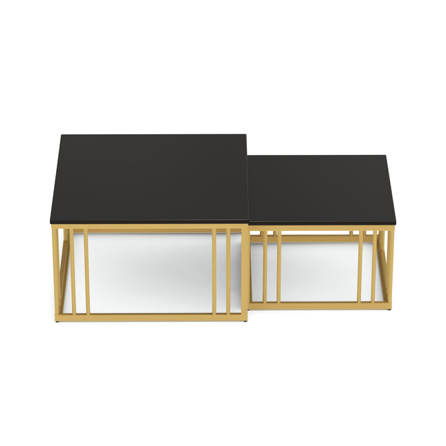 Ideo Artistic PVD Coated Rose Gold Luxury nesting table set of 2 with marble top