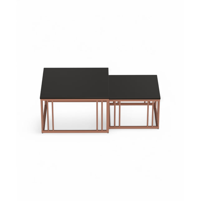 Ideo Artistic PVD Coated Rose Gold Luxury nesting table set of 2 with marble top
