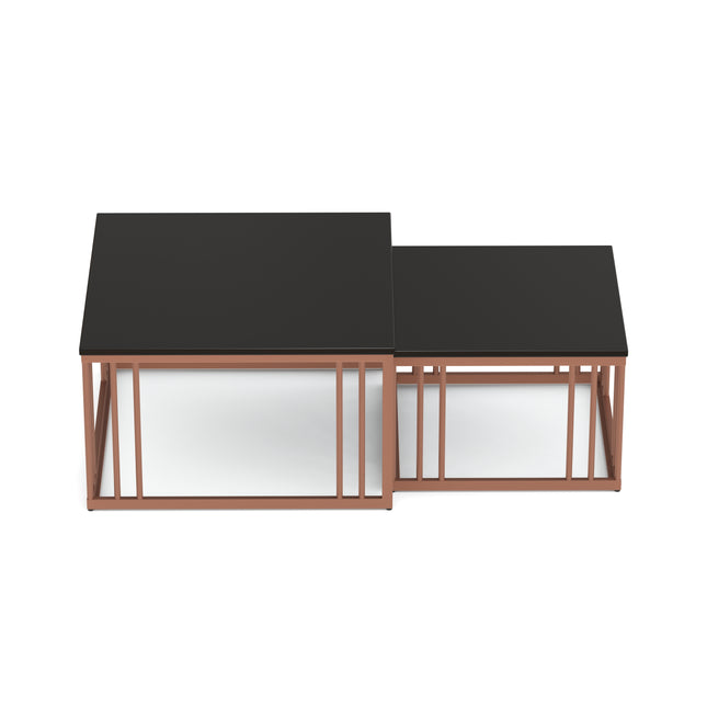 Ideo Artistic PVD Coated Rose Gold Luxury nesting table set of 2 with marble top