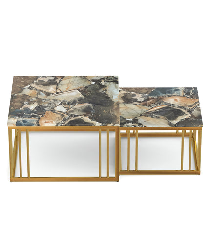 Ideo Artistic PVD Coated Rose Gold Luxury nesting table set of 2 with marble top