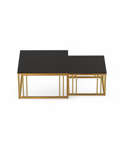 Ideo Artistic PVD Coated Rose Gold Luxury nesting table set of 2 with marble top