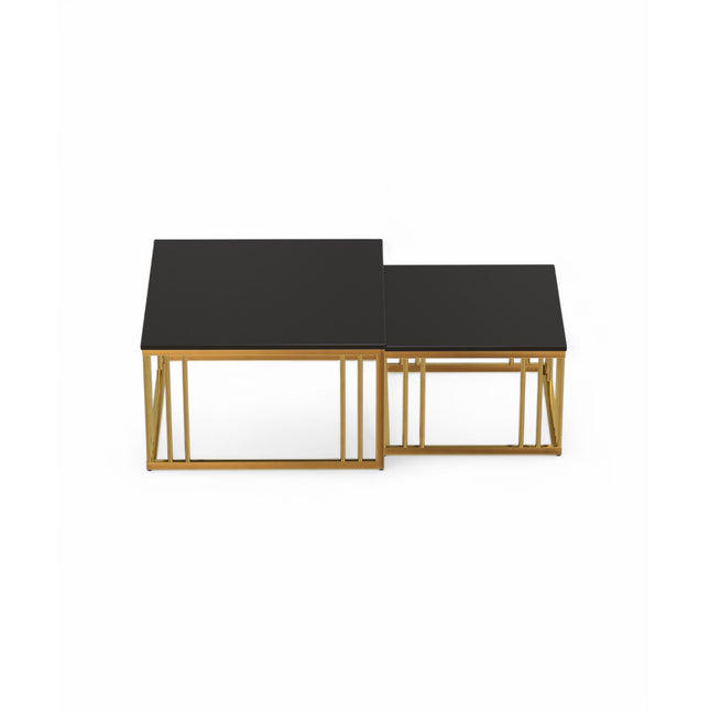 Ideo Artistic PVD Coated Rose Gold Luxury nesting table set of 2 with marble top