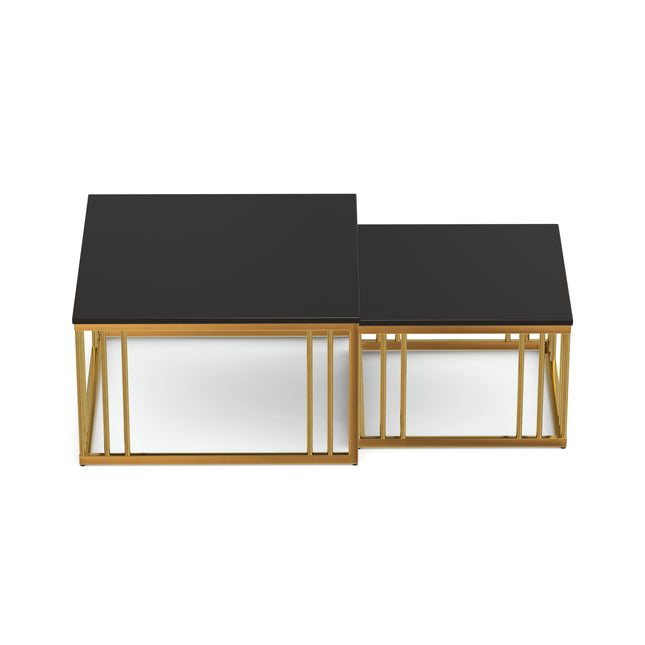 Ideo Artistic PVD Coated Rose Gold Luxury nesting table set of 2 with marble top