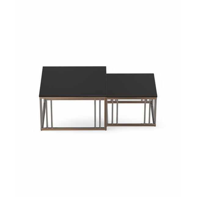 Ideo Artistic PVD Coated Rose Gold Luxury nesting table set of 2 with marble top
