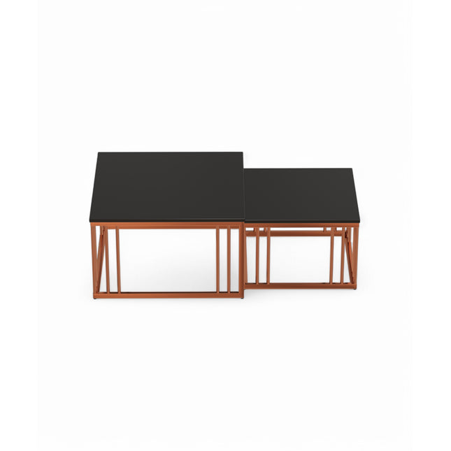 Ideo Artistic PVD Coated Rose Gold Luxury nesting table set of 2 with marble top