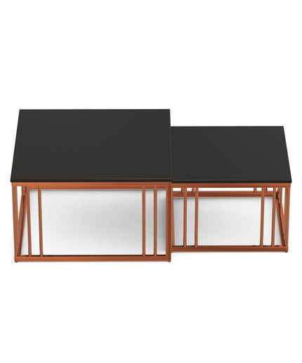 Ideo Artistic PVD Coated Rose Gold Luxury nesting table set of 2 with marble top