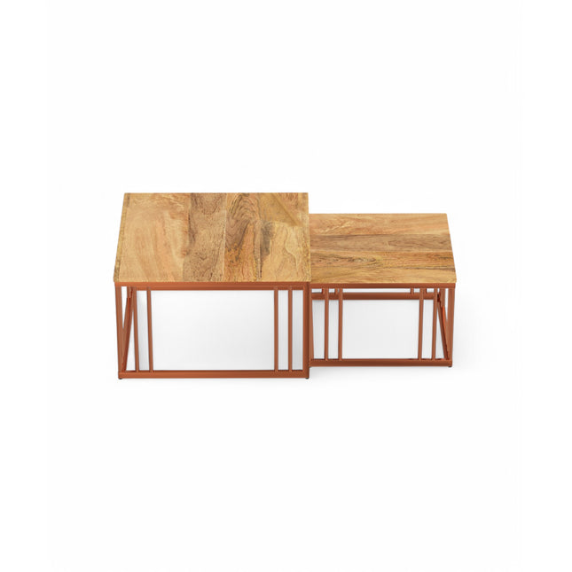 Ideo Artistic PVD Coated Rose Gold Luxury nesting table set of 2 with marble top