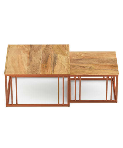 Ideo Artistic PVD Coated Rose Gold Luxury nesting table set of 2 with marble top