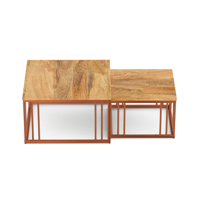 Ideo Artistic PVD Coated Rose Gold Luxury nesting table set of 2 with marble top