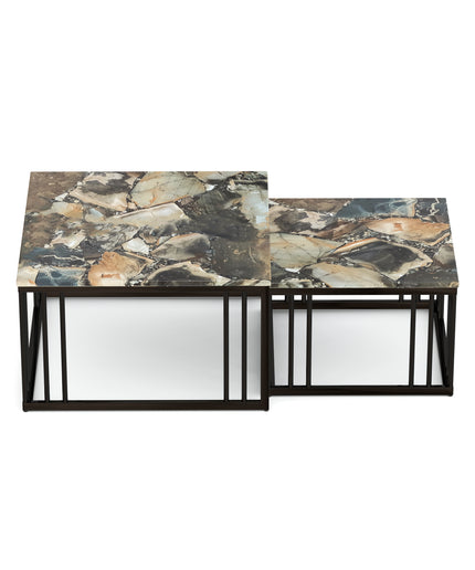 Ideo Artistic PVD Coated Rose Gold Luxury nesting table set of 2 with marble top